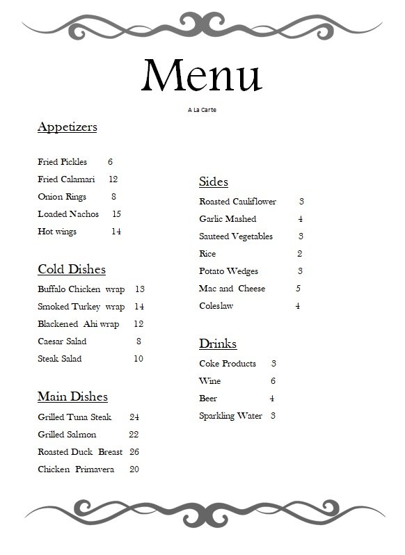 A La Carte Menu Meaning And Examples Menubly