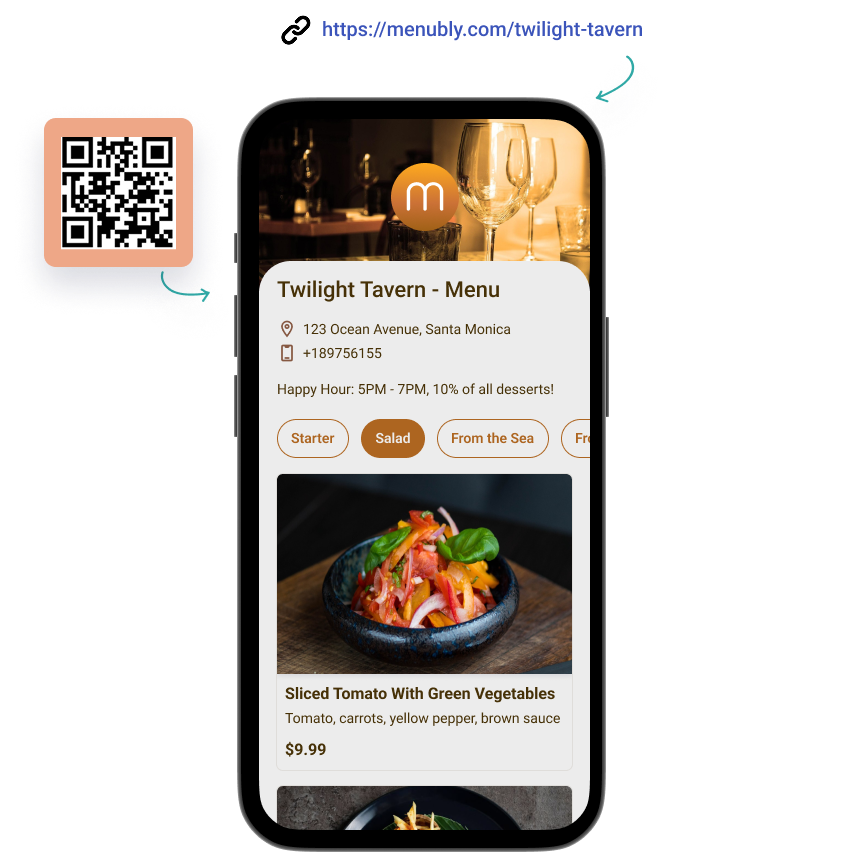 easy access with qr code and menu link